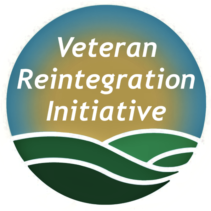 text Veteran Reintegration Initiative above stylized green fields