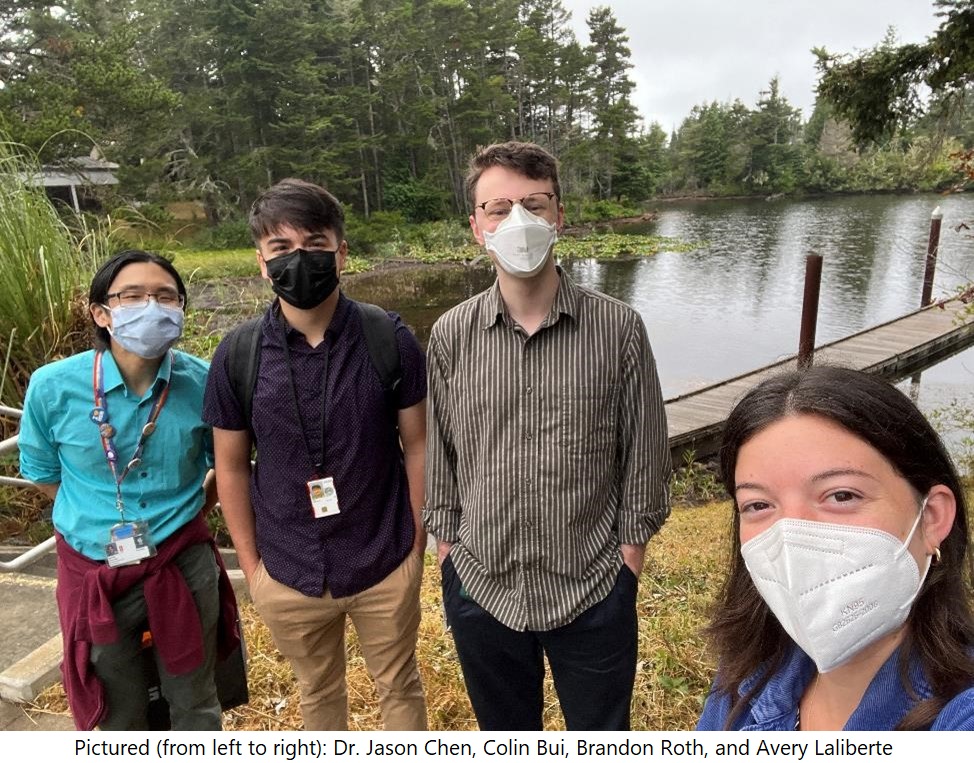Photo of the CCSP Lab, Dr. Jason Chen, Brandon Roth, Avery Laliberte, and Colin Bui