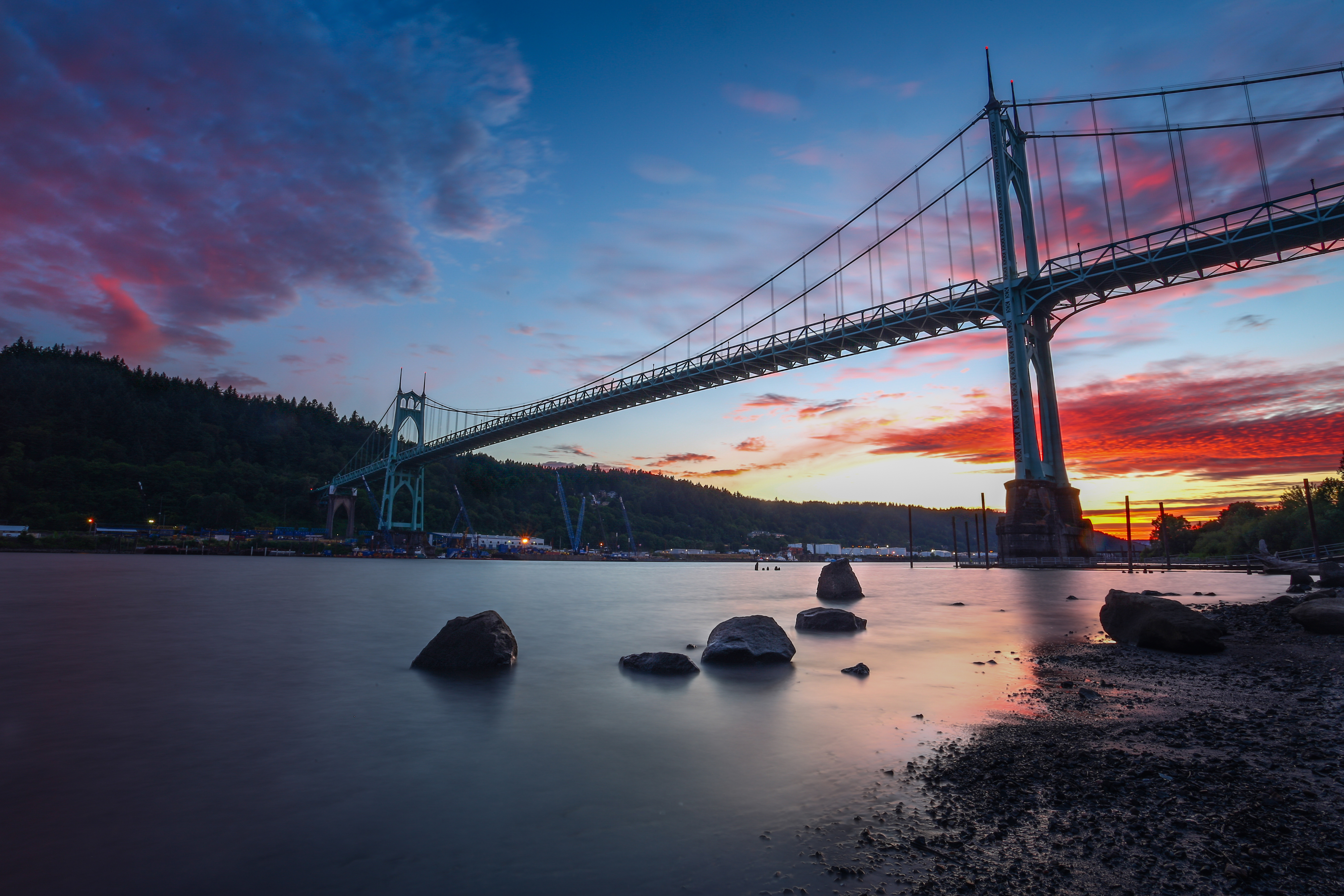 Photo of a bridge at sunset.